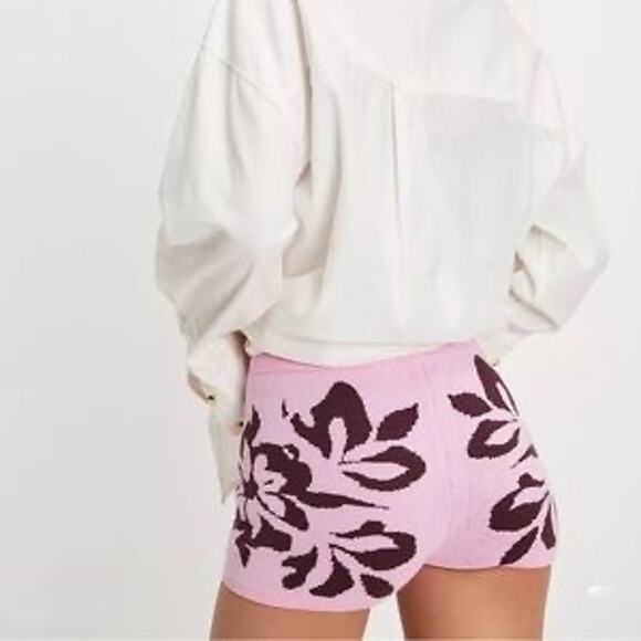 Free People Kaia Swit Shorts in Bright Lilac Combo Pink Floral Knit Micro Short - Picture 2 of 10